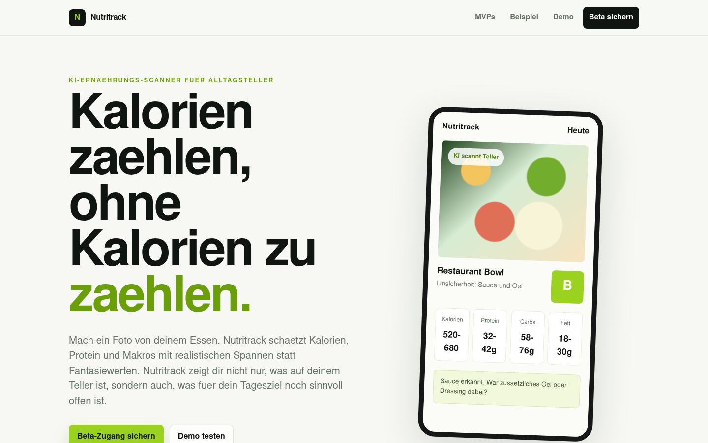 Nutritrack nutrition product page